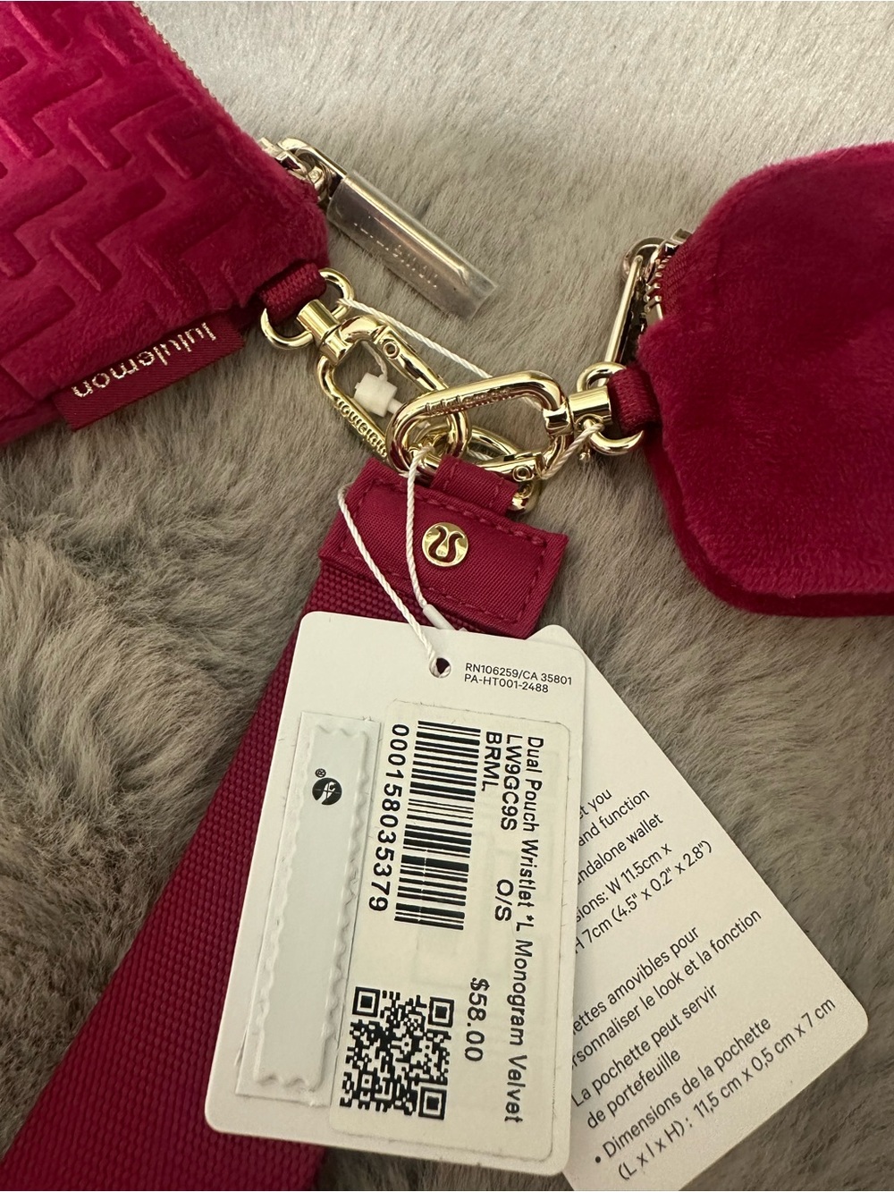 NWT Lululemon Dual Pouch Wristlet *L Monogram Velvet Berry rumble - Picture 3 of 4